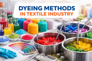 dyed ran cone and fabrics on a table